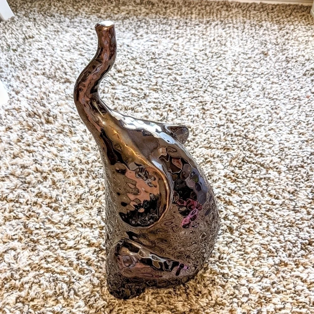 Elephant Statue Hammered Gunmetal ~1' Tall